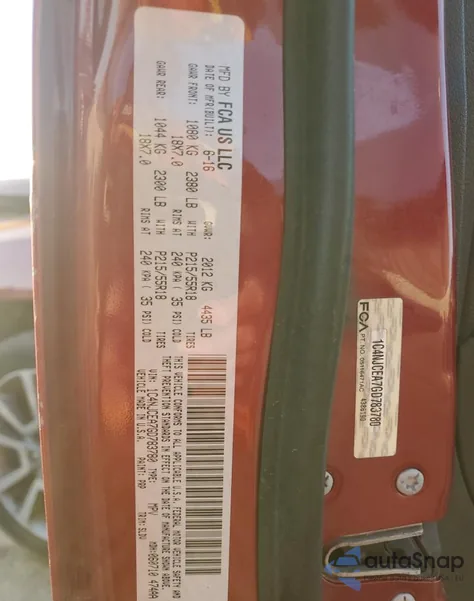 2016 Jeep Compass Latitude z USA, uszkodzony, nr VIN 1C4NJCEA7GD783780